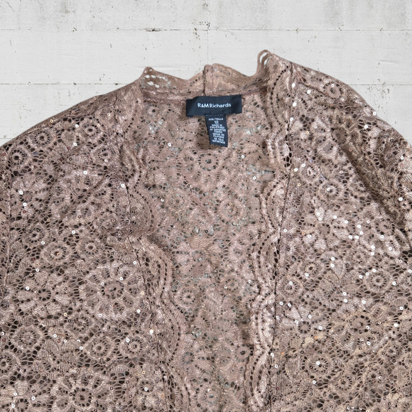 90s Vintage Bronze Midi Dress Brown Sequin Floral Lace Column Midi Dress Size 12 - Picture 12 of 16